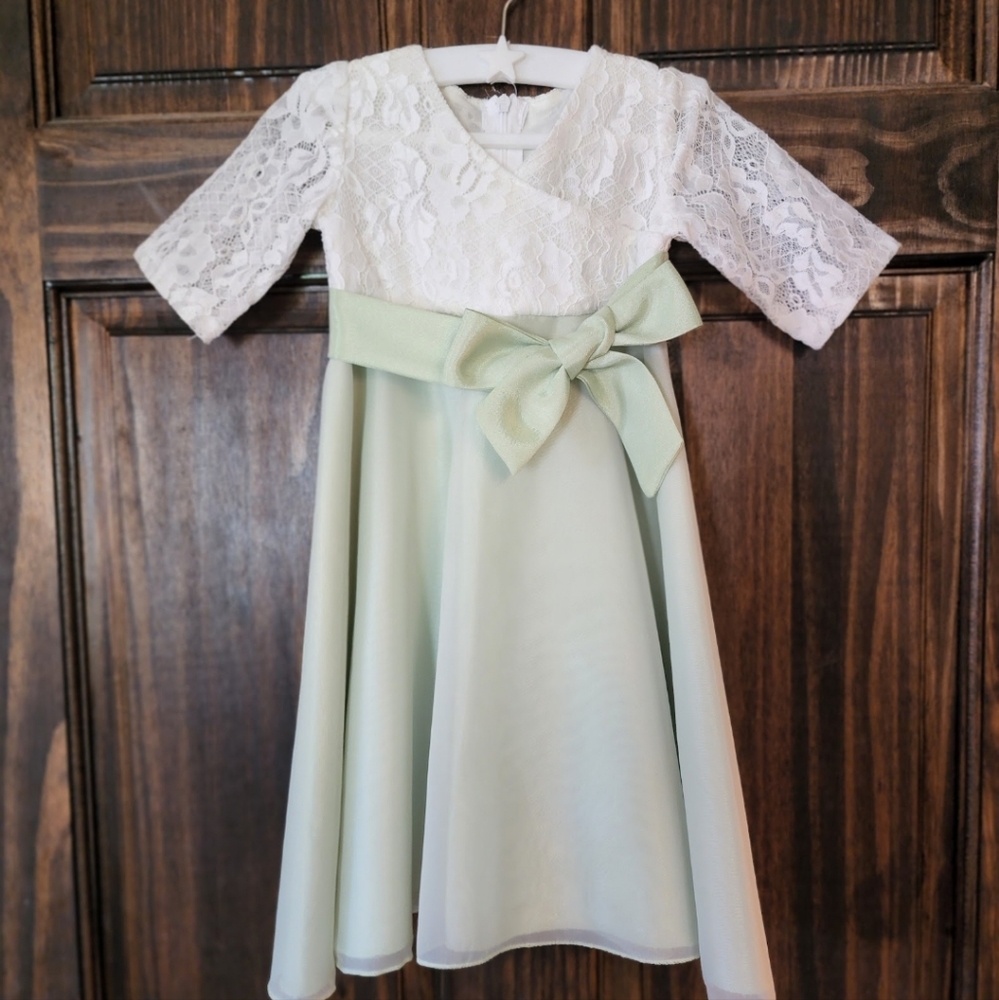 Flower Girl Dress -9/12 Month Sage Green Chiffon & Lace